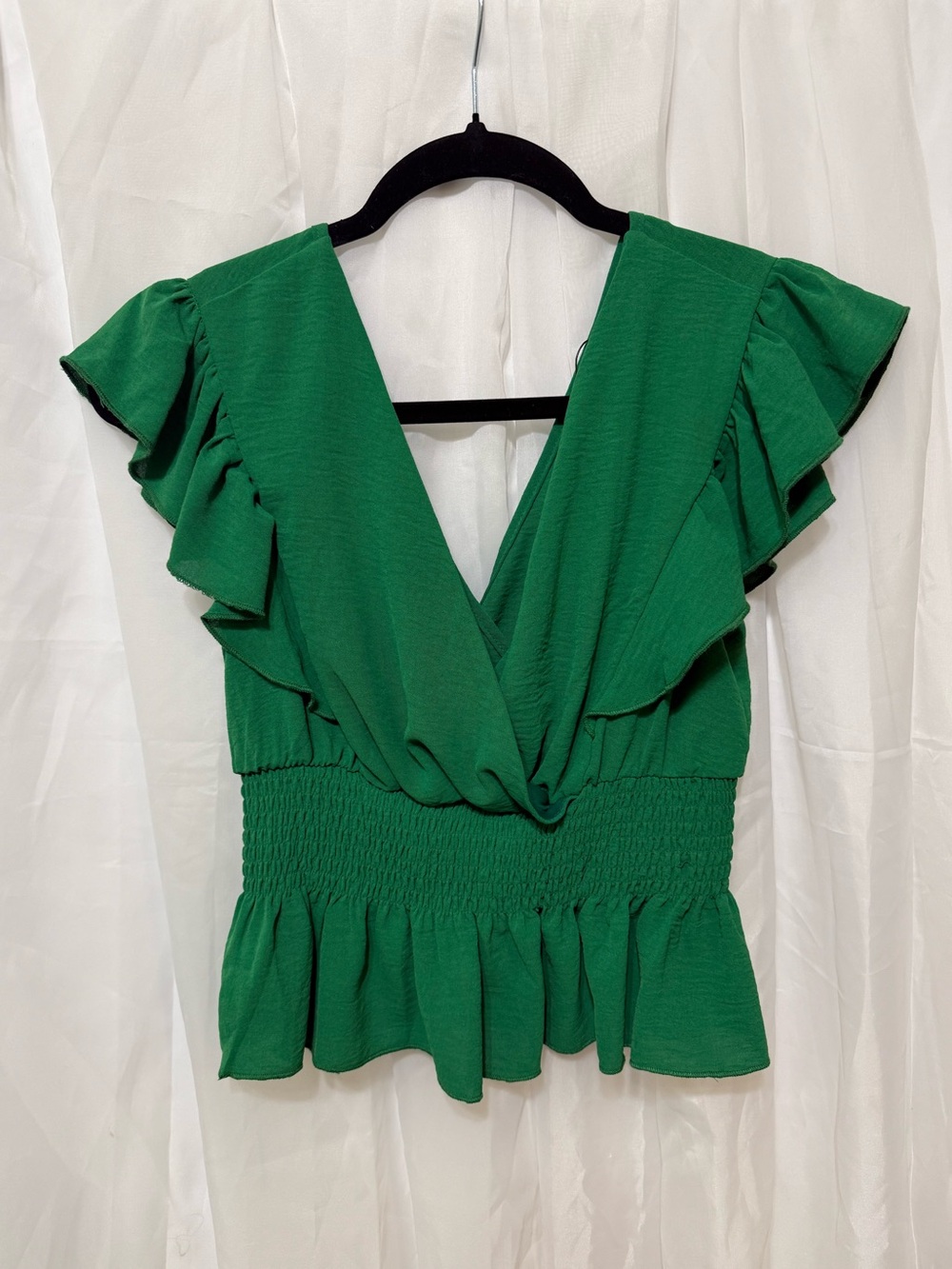 Women’s Green Ruffle V-Neck Top